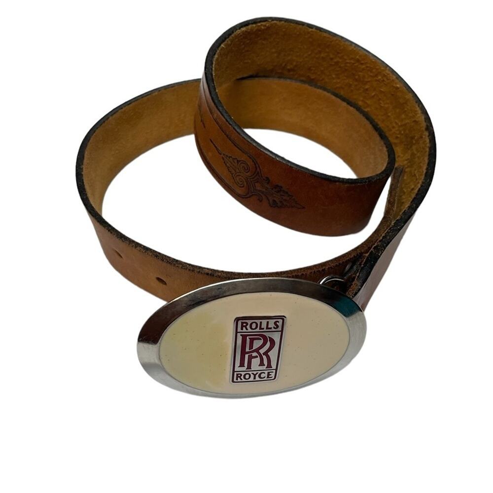 Roles Royce adjustable Brown leather etched Belt with belt buckle size 36